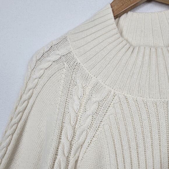 Talbots Mock Neck Cable Details Sweater 2X Ivory Long Sleeve Soft Cotton Blend - Picture 7 of 15